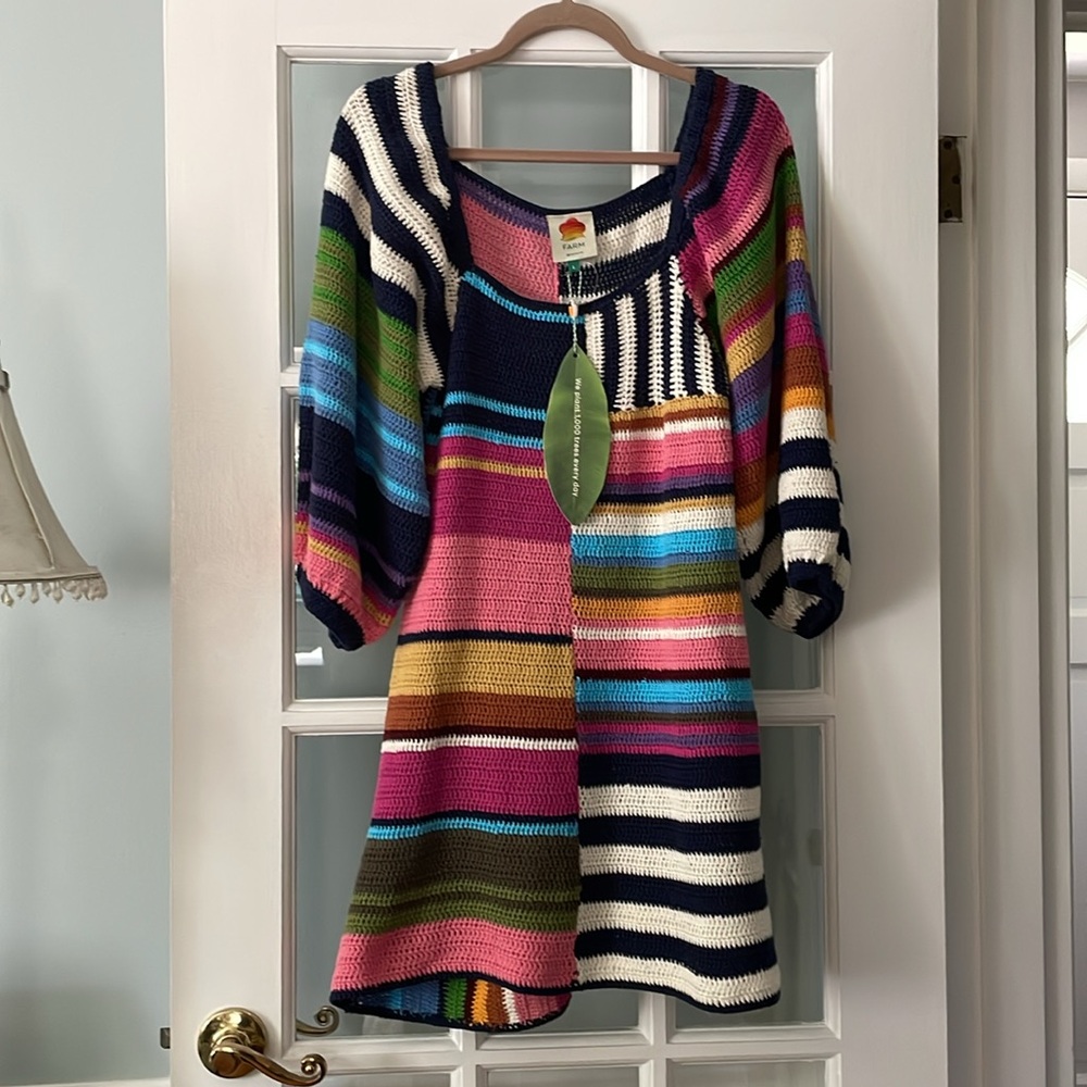 FARM Rio Mixed Stripes Crochet Mini Dress